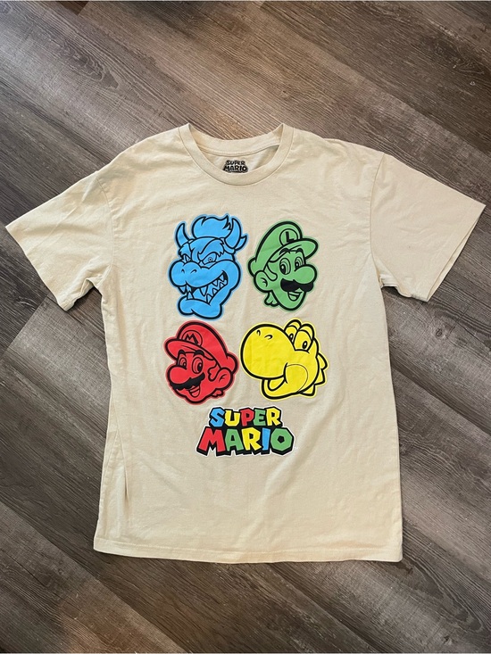 Super Mario Bros Other - Super Mario Short Sleeve Graphic Tee - Beige with Multicolor Characters